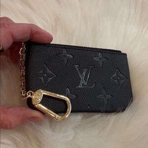 Black Monogram Key Holder with Gold Chain